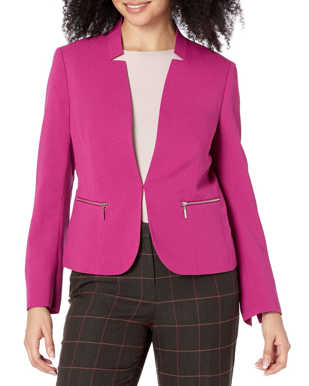 Kasper Cut Out Collar Crepe Kissing Jacket in Pink | Lyst
