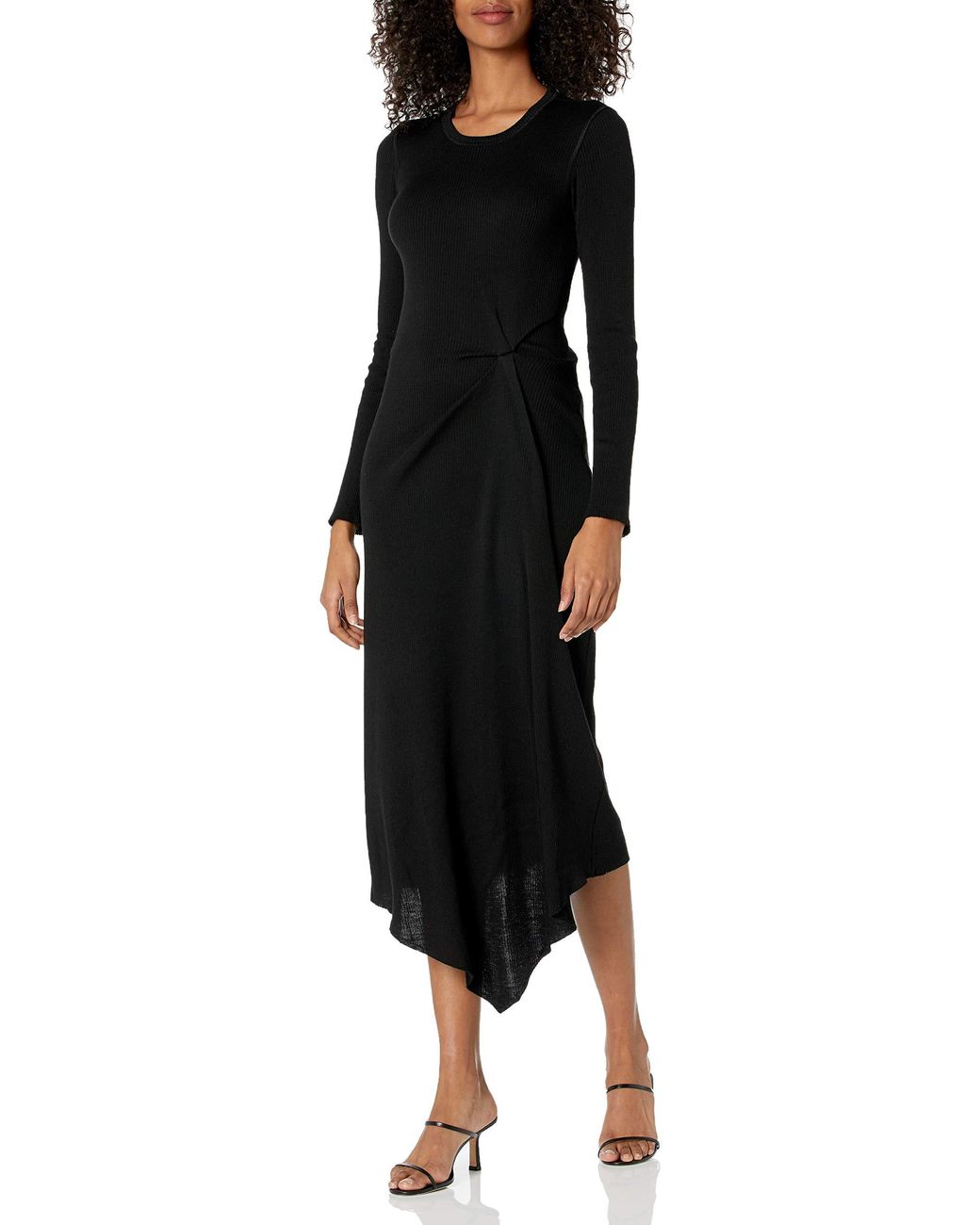 Theory Rib Tuck Dress. Sweater in Black 