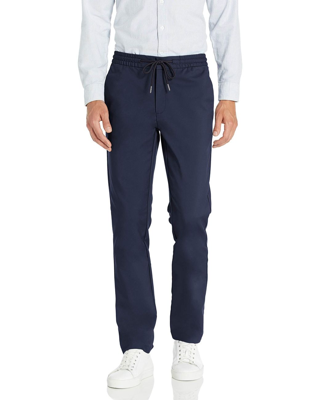 slim fit navy work trousers