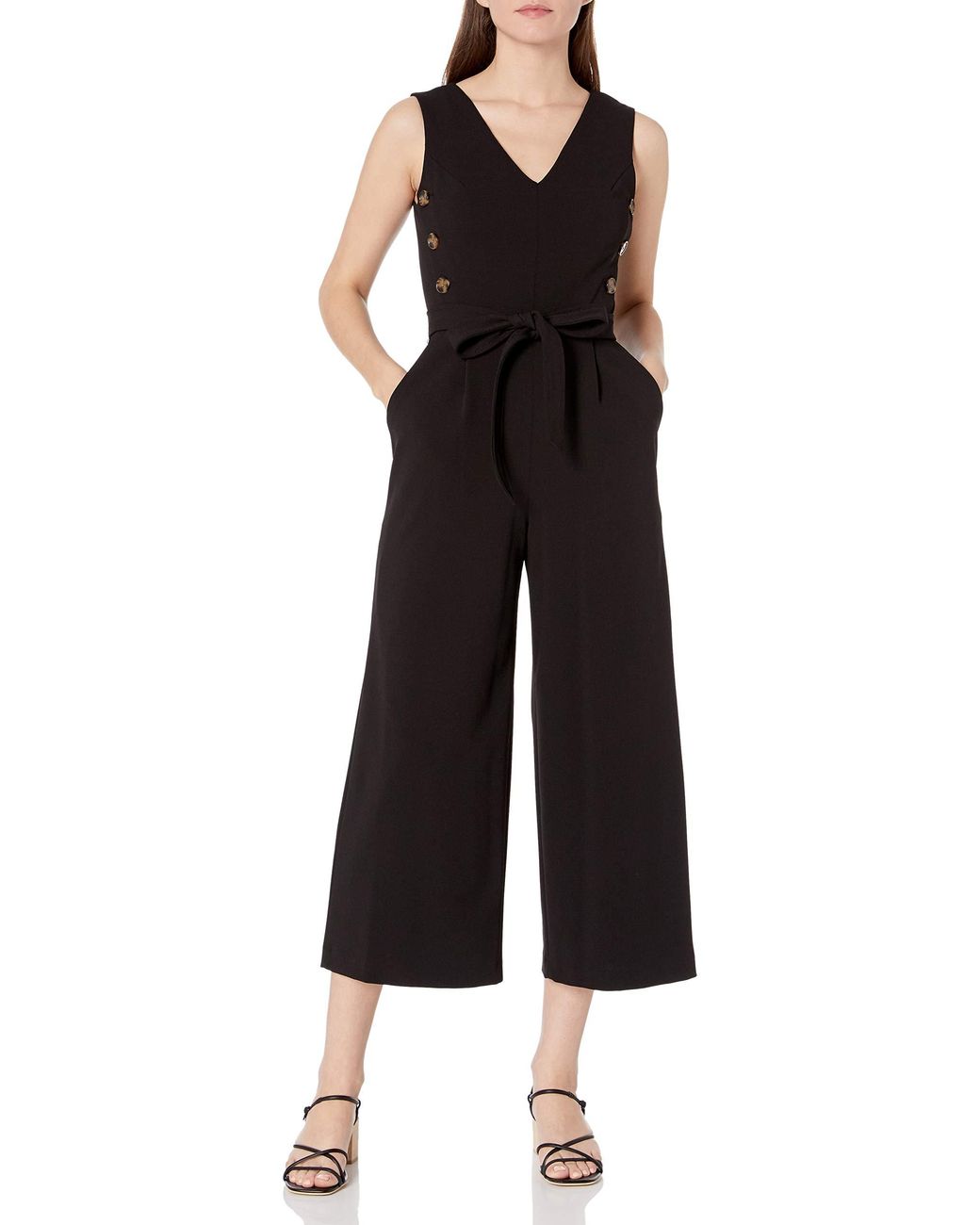 Calvin Klein V-neck Cropped Jumpsuit With Side Button Bodice Dress in ...