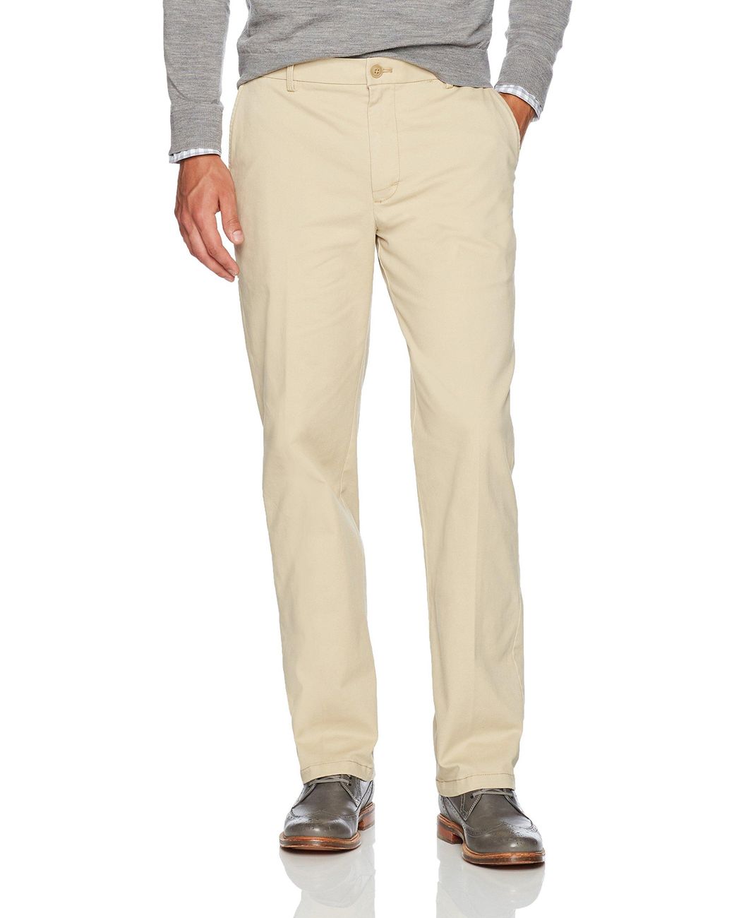 Izod Saltwater Stretch Flat Front Classic Fit Chino Pant in Pale Khaki ...