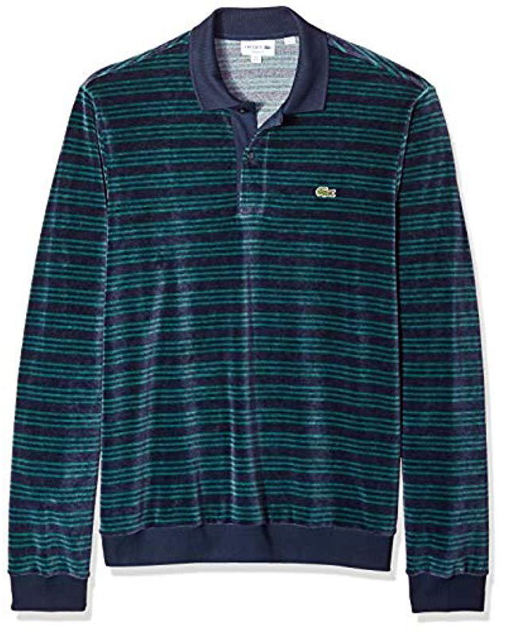 Lacoste Long Sleeve Relaxed Fit Striped Velour Polo in Blue for Men - Lyst