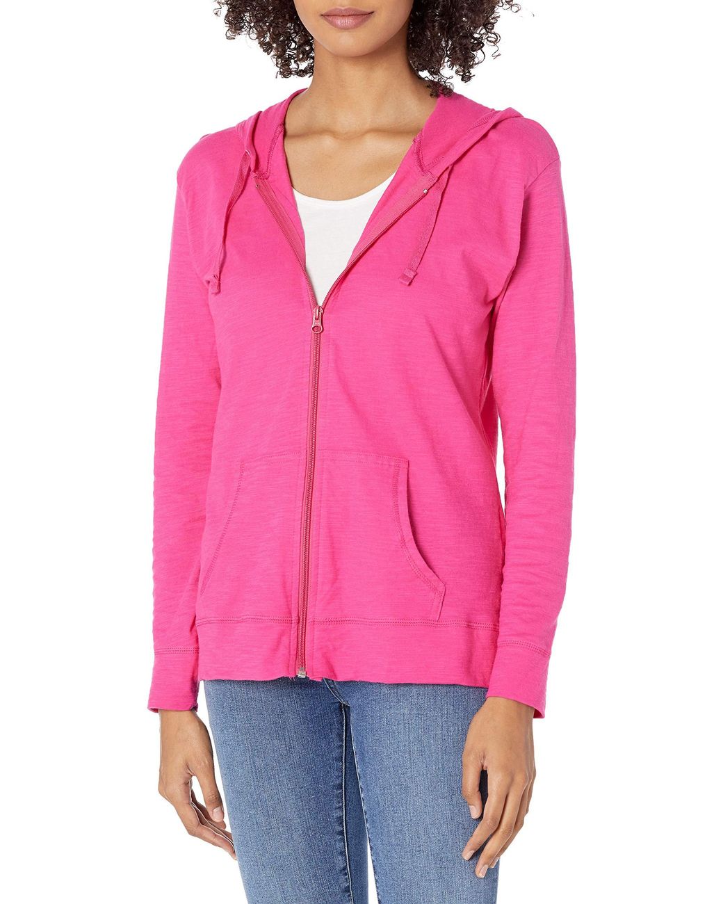 Hanes Jersey Full Zip Hoodie in Pink - Save 21% - Lyst
