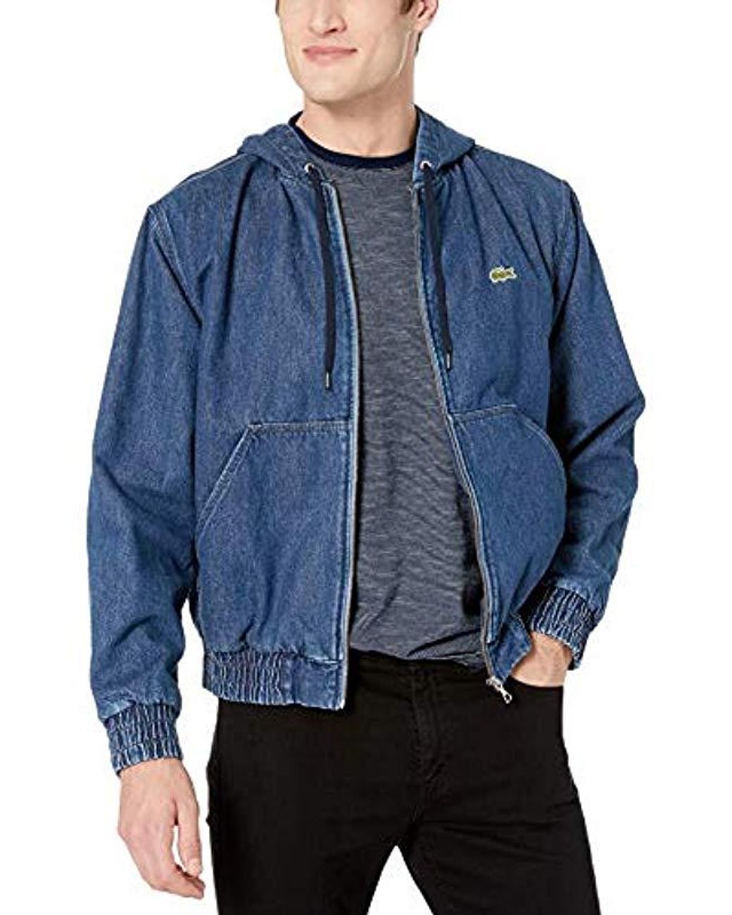 Lacoste Hooded Jacket Washed Cotton Denim in Blue for Men | Lyst