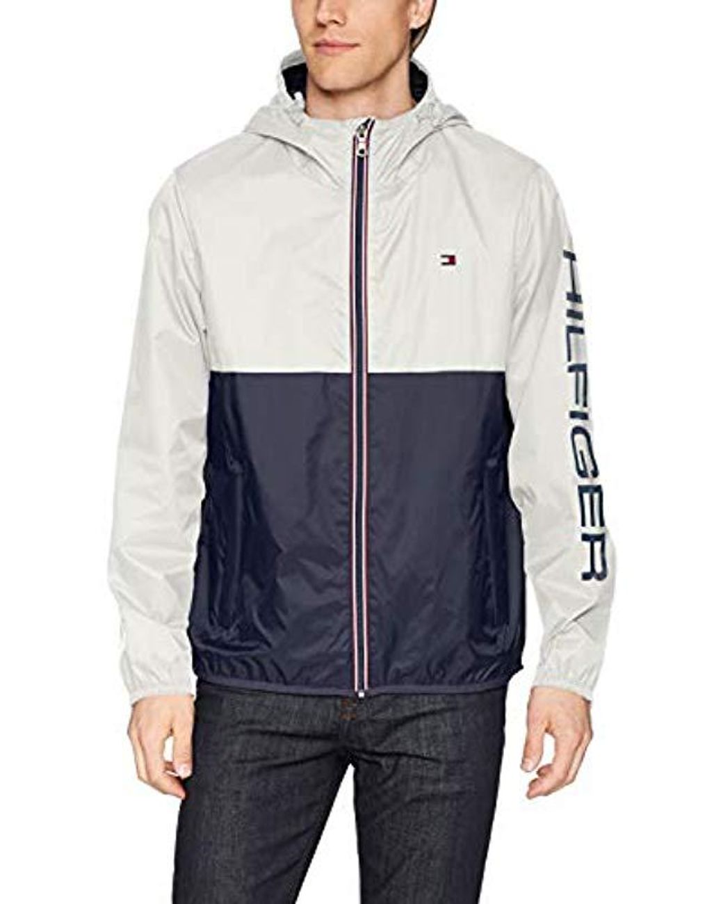 Tommy Hilfiger Color Blocked Logo Rain Slicker Jacket in Blue for Men