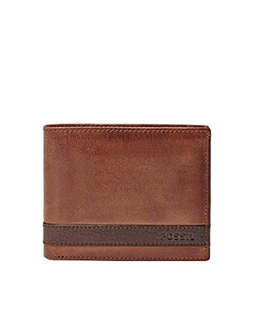Fossil Quinn Leather Bifold Flip Id Wallet in Brown for Men Lyst