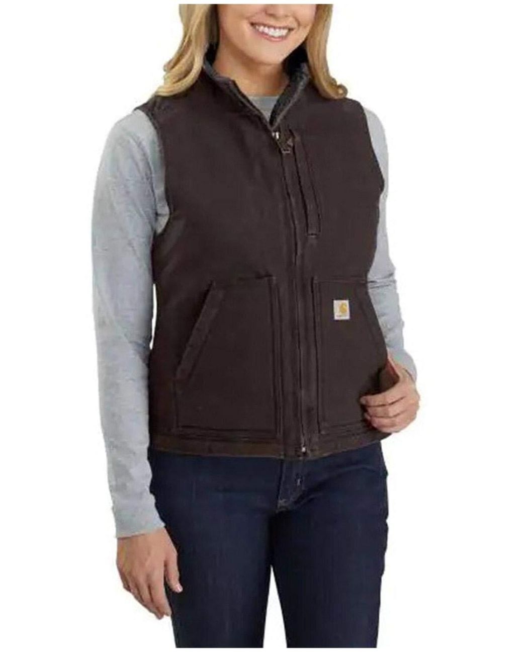 Carhartt Cotton Loose Fit Washed Duck Sherpa-lined Mock Vest in Black ...