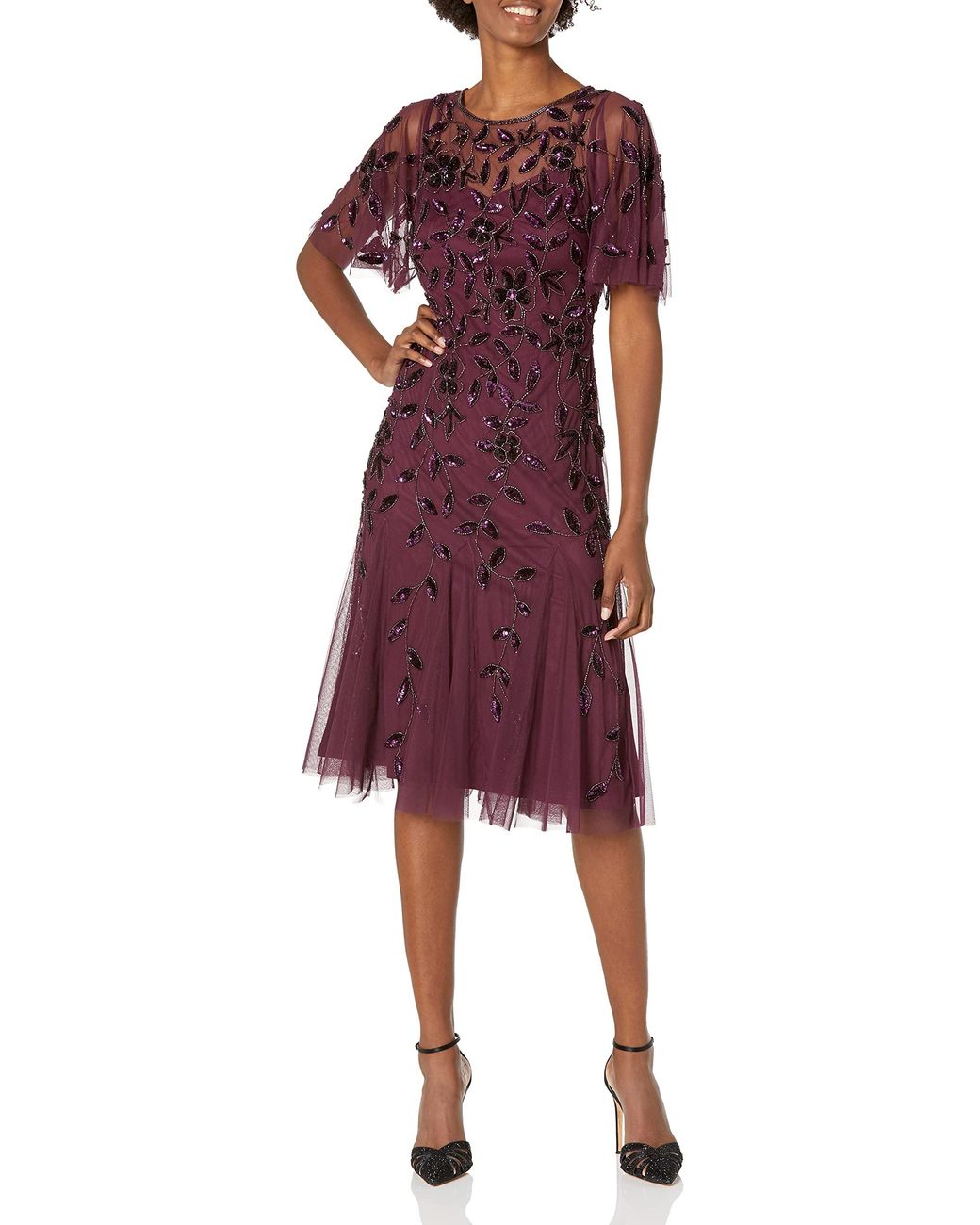 Adrianna Papell Beaded Midi Dress in Purple Lyst