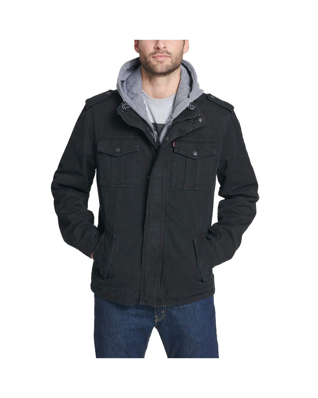 Levi's Mens Washed Hooded Military Cotton Lightweight Jackets in Black for  Men | Lyst