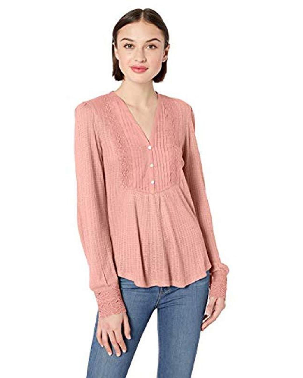 Lucky Brand Womens Plus Size Drop Needle Embroidered Top Shirt