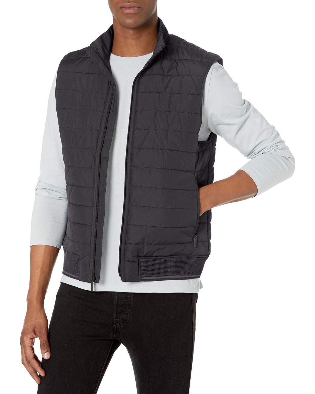 Perry Ellis Quilted Puffer Vest in Black for Men - Lyst
