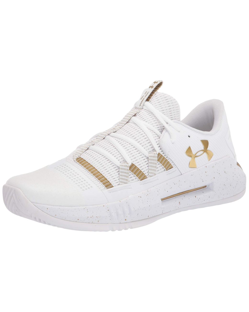white and gold under armour volleyball shoes