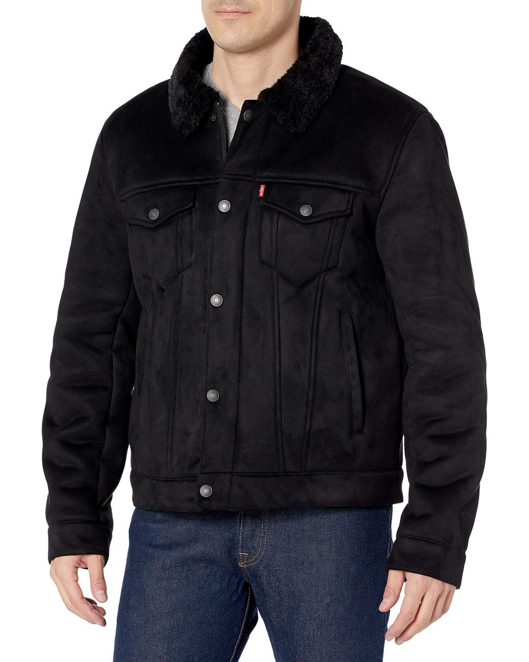 Levi's Faux Leather Sherpa Lined Trucker Jacket in Black for Men - Lyst
