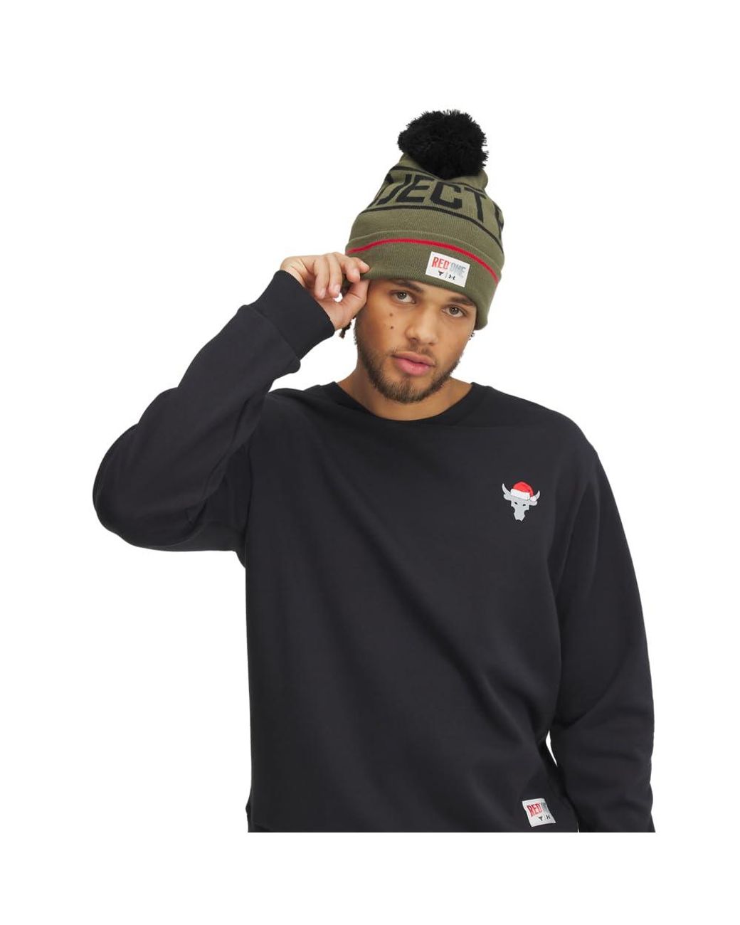 Under Armour Project Rock Red One Pom Beanie in Black for Men | Lyst