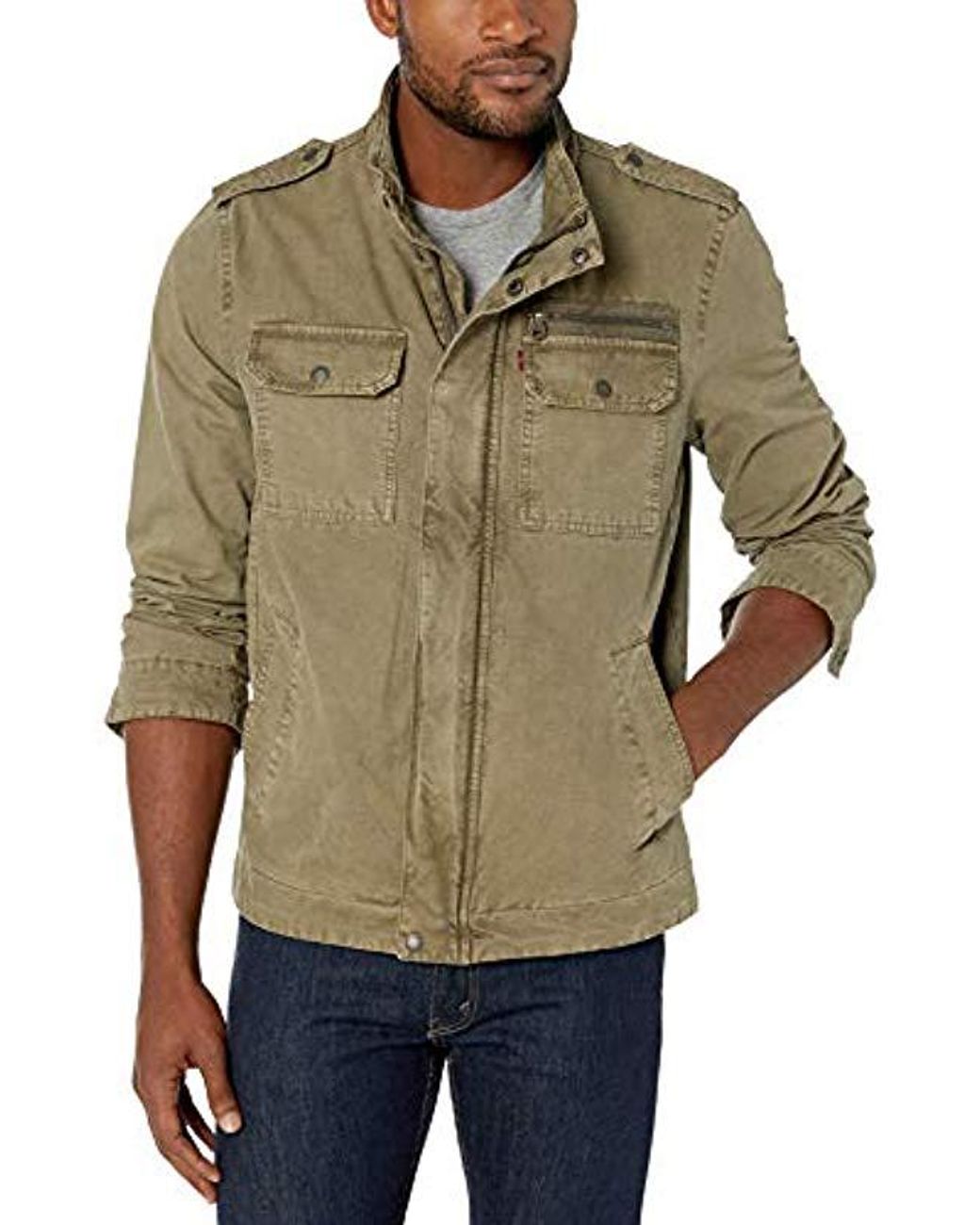 Levi's Cotton Stand Collar Military Jacket in Light Olive (Green) for