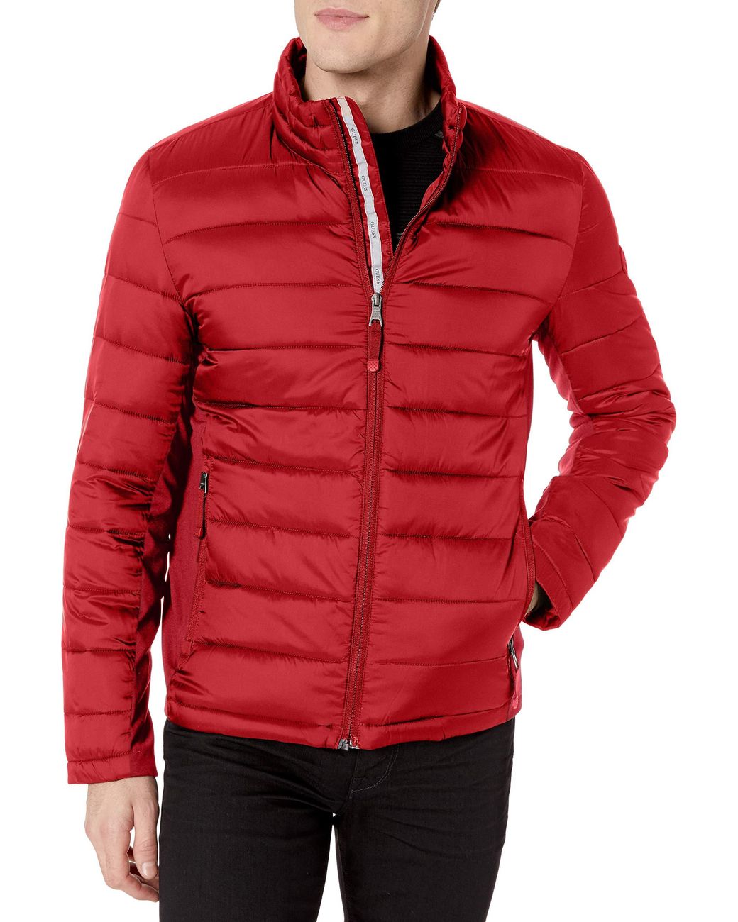 Guess Puffer Jacket in Red for Men - Lyst