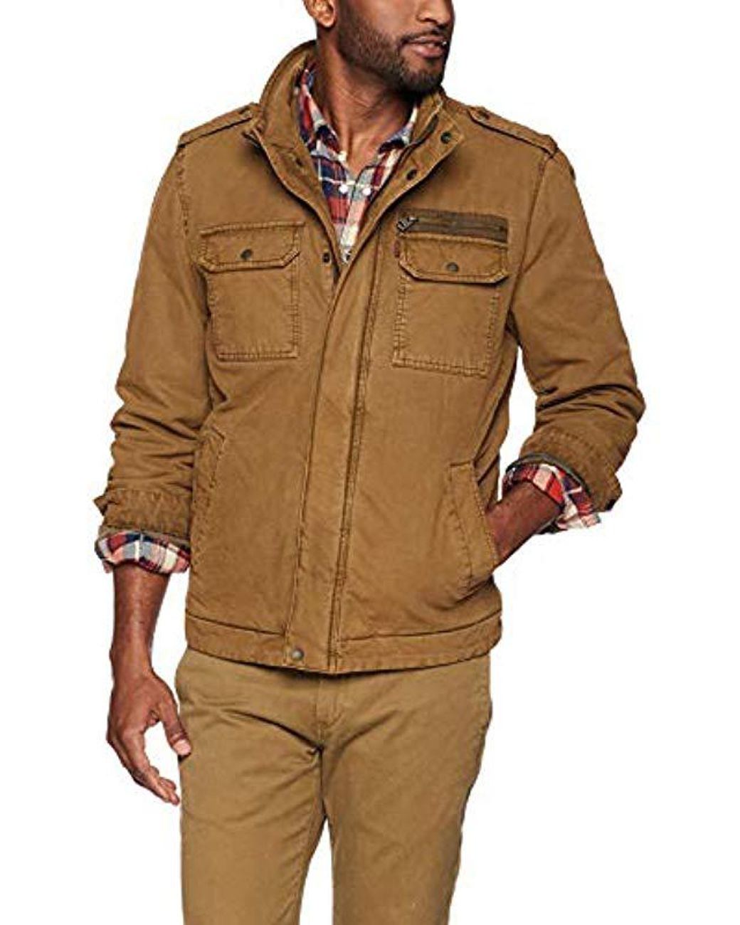 Levi's Washed Cotton Two Pocket Sherpa Lined Military Jacket in Brown ...