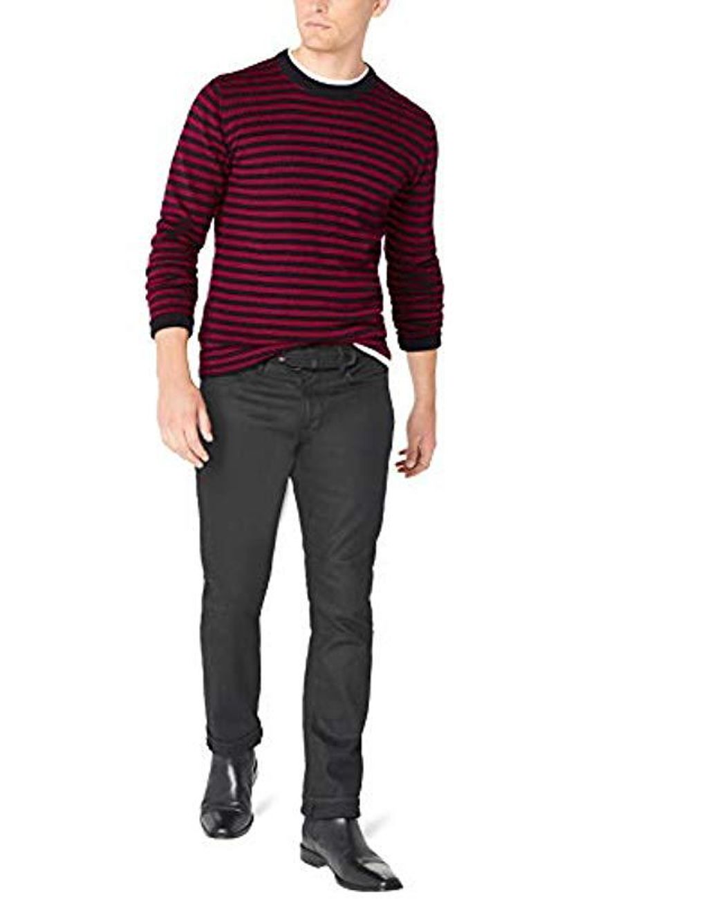 French Connection Mens Long Sleeve Stripe Crew Neck Sweater
