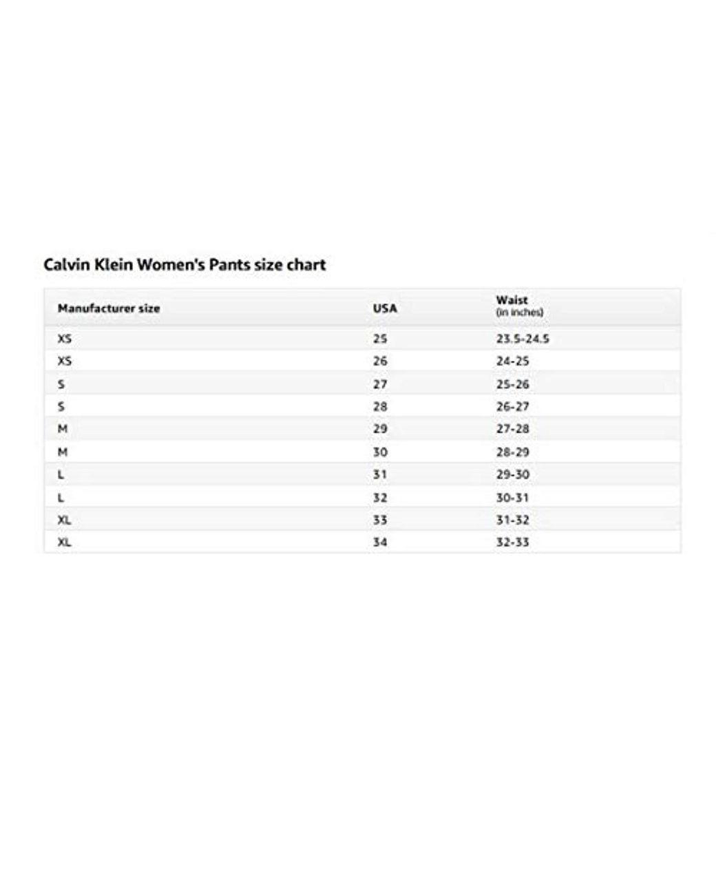 Calvin Klein Belt Size Chart