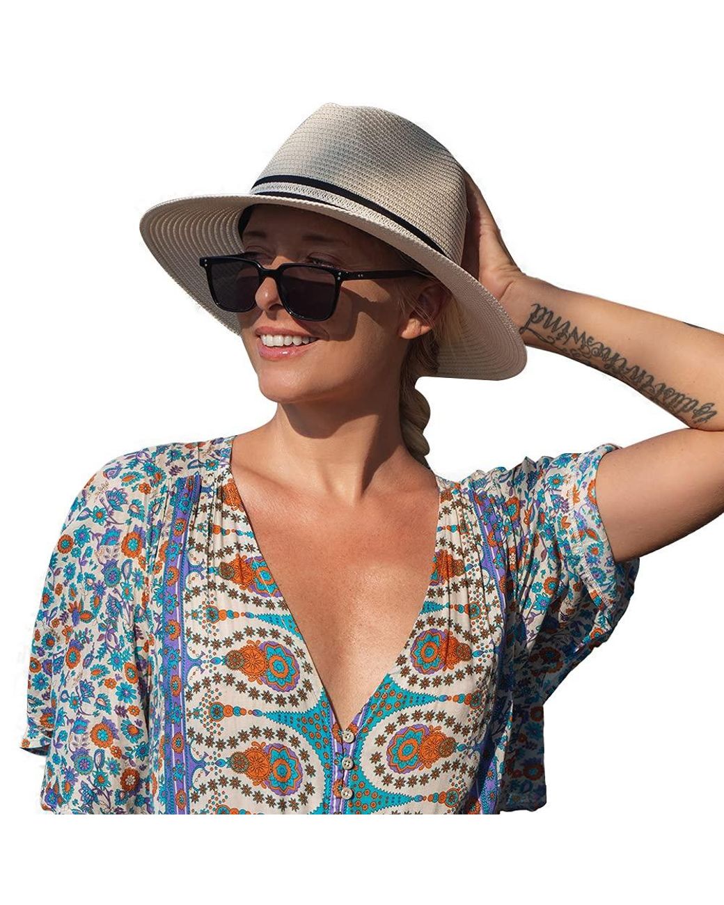 HIKARO Straw Sun Hat Wide Brim Panama Beach Hat Summer Fedora Trilby Hat  Packable in Blue | Lyst UK