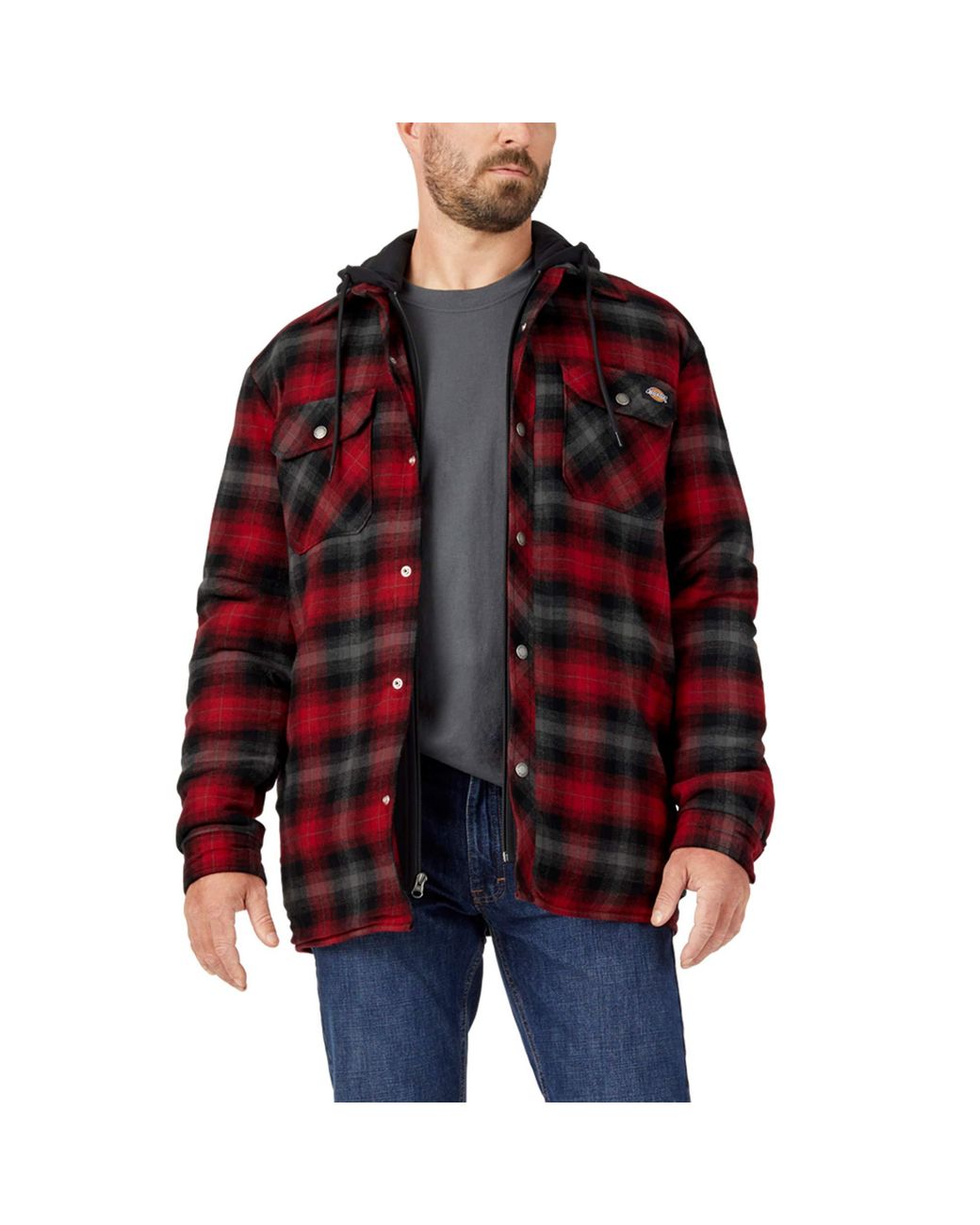 Dickies Relaxed Fleece Hooded Flannel Shirt Jacket in Red for Men - Lyst