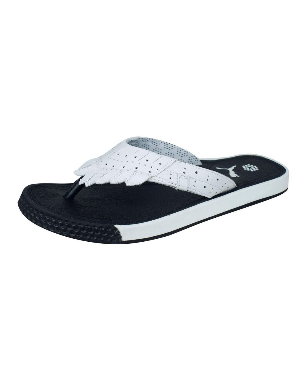 puma flip flops black and white