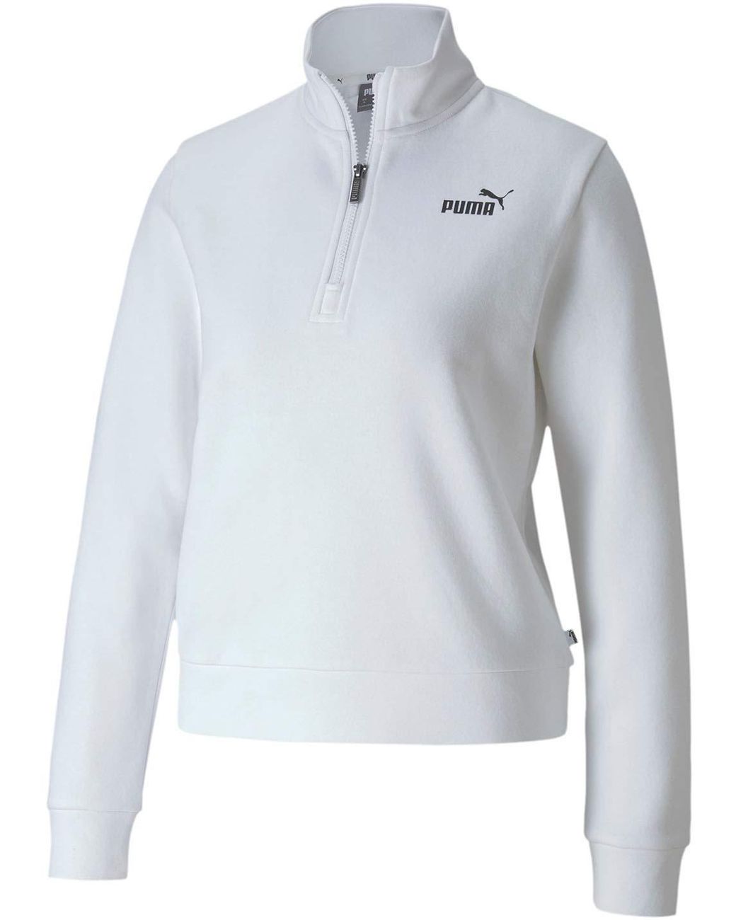 PUMA Essentials+ Half-zip Fleece Crew Pullover Sweater in White - Lyst