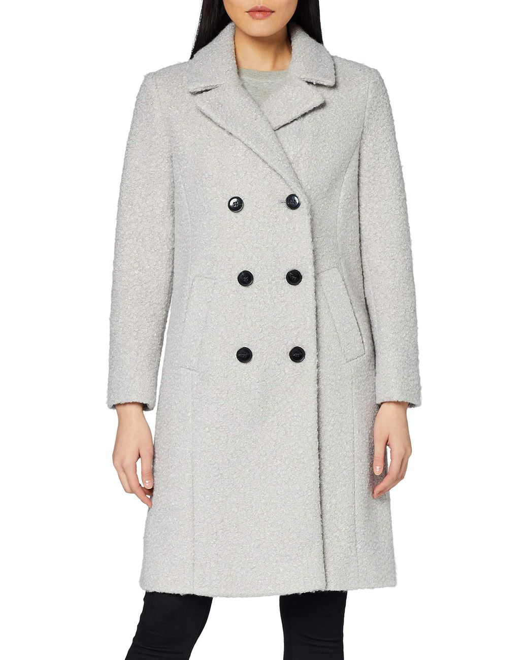 Dorothy Perkins Midi Boucle Double Breasted Light Coat in Grey - Lyst