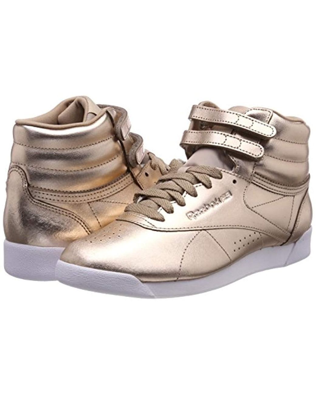 Reebok Freestyle Hi Metallic Trainers Rose Gold/white/silver Peony | Lyst UK