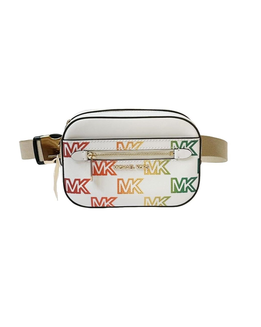 Jet Set Small East west Belt Crossbody Bag Mk Rainbow Optic White Multi