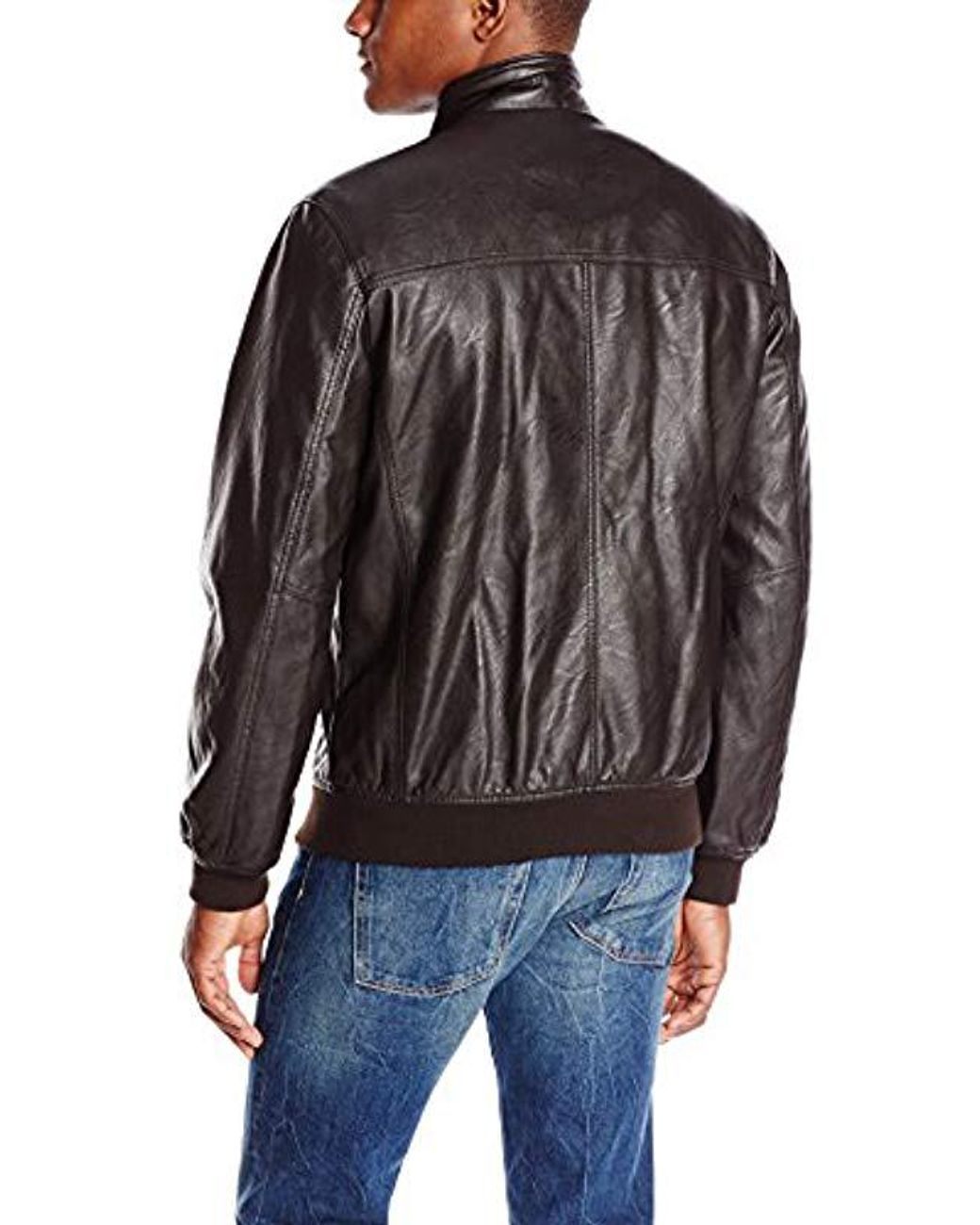 Tommy Hilfiger Faux Leather Stand Collar Bomber Jacket in Brown for Men |  Lyst