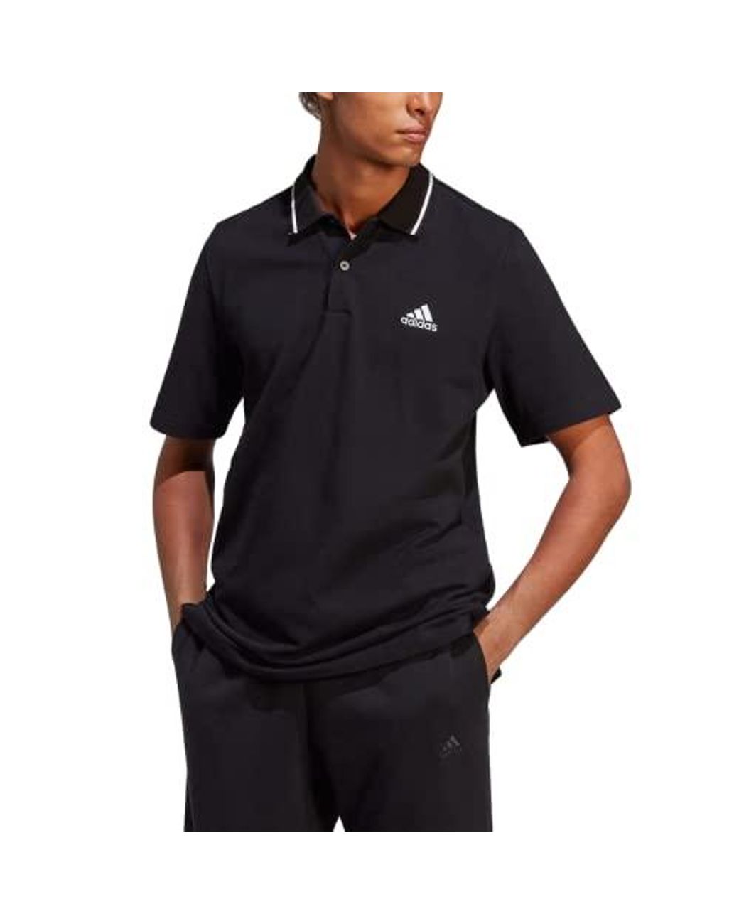 adidas Aeroready Essentials Pique Small Logo Polo Shirt in Black for Men |  Lyst