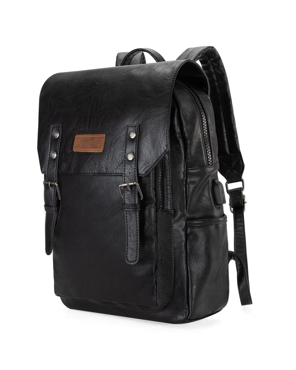 Wrangler Black Pu Leather Backpack For Vintage Backpack Travel - Main Image