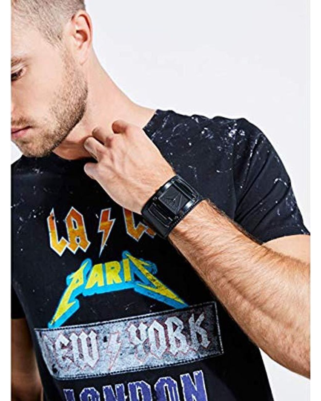 Guess Black Genuine Leather Cuff Watch. Color Black Lyst