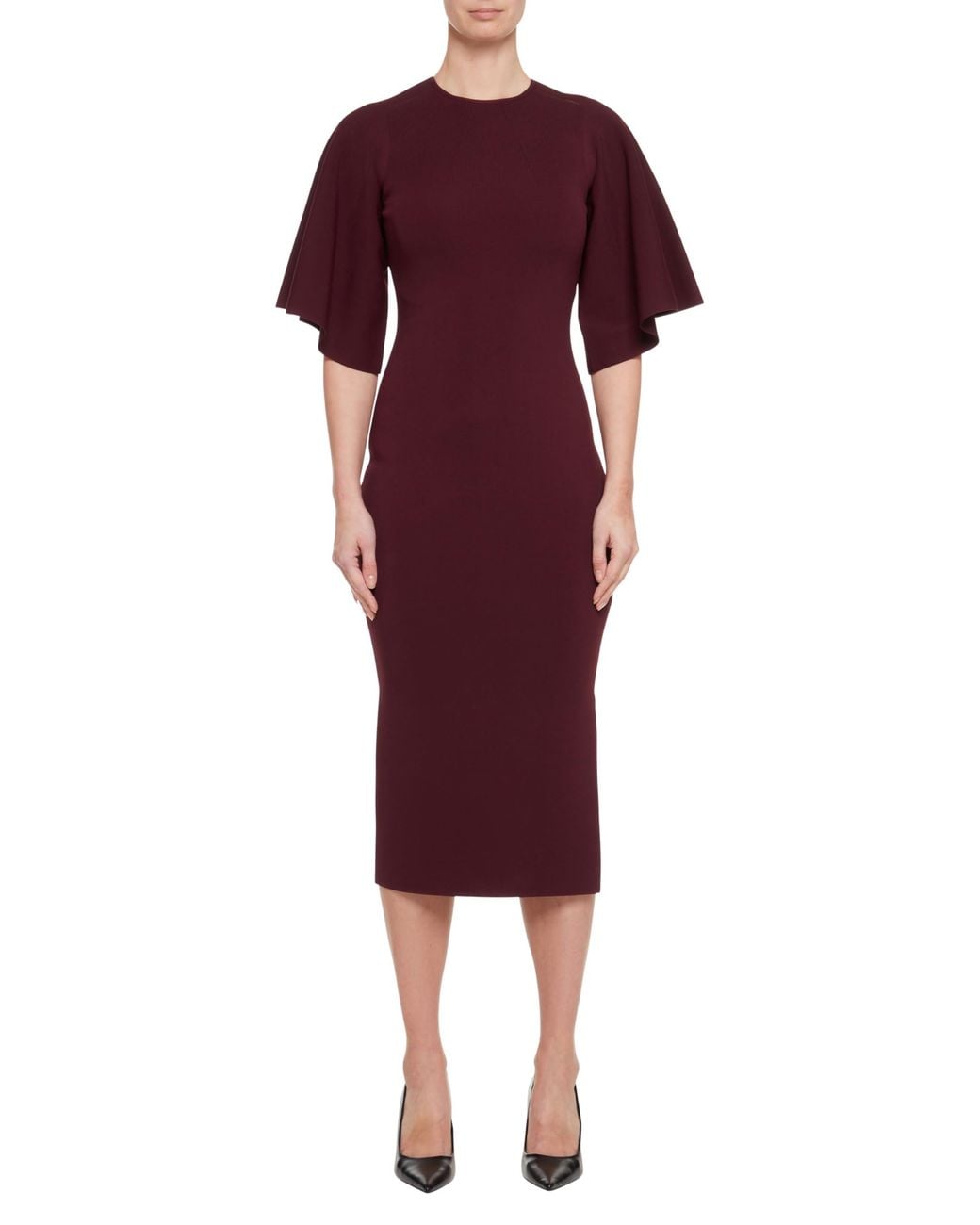 ted baker fluted sleeve knitted bodycon midi dress Tailored Work Dresses Ted Baker S Wmd-lounia-fluted high neck prom dresses Date night dress outfit Pick a Color:Black
