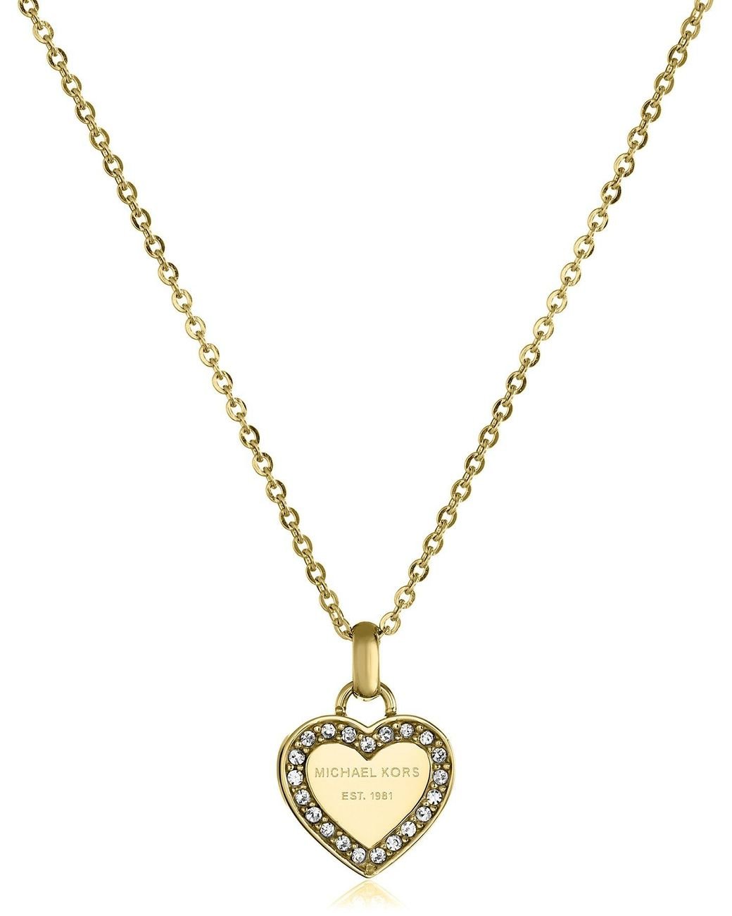 Michael Kors Tone Logo Heart Pendant Necklace in Metallic | Lyst