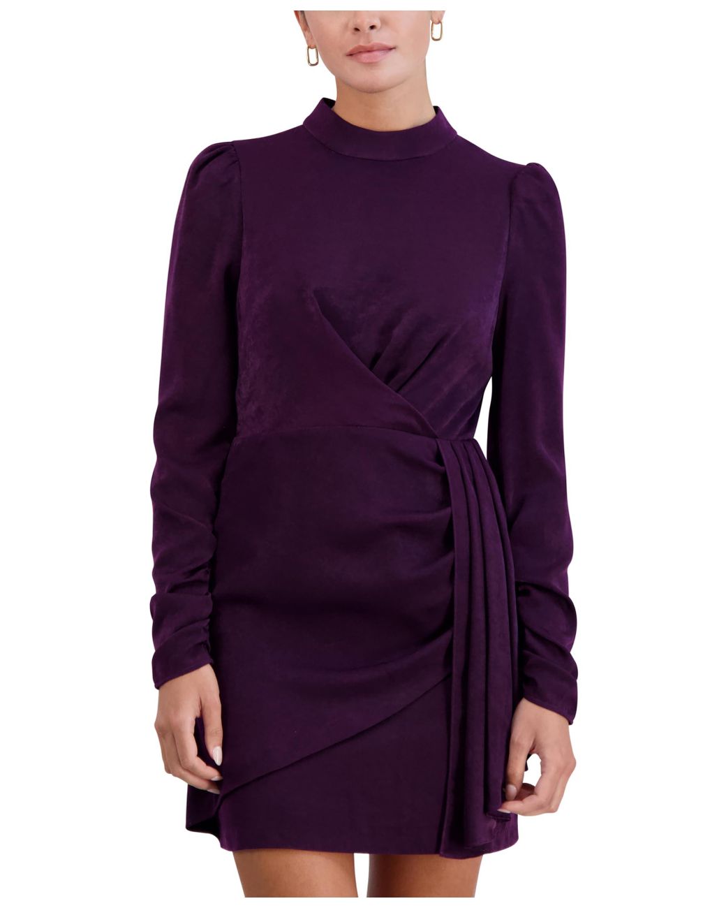 BCBGeneration Ruched Long Sleeve Mock Neck Mini Cocktail Dress in