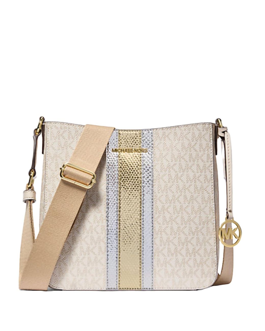 Michael Kors Jet Set Travel Small Signature Logo and Metallic Messenger Bag in Natur Lyst DE