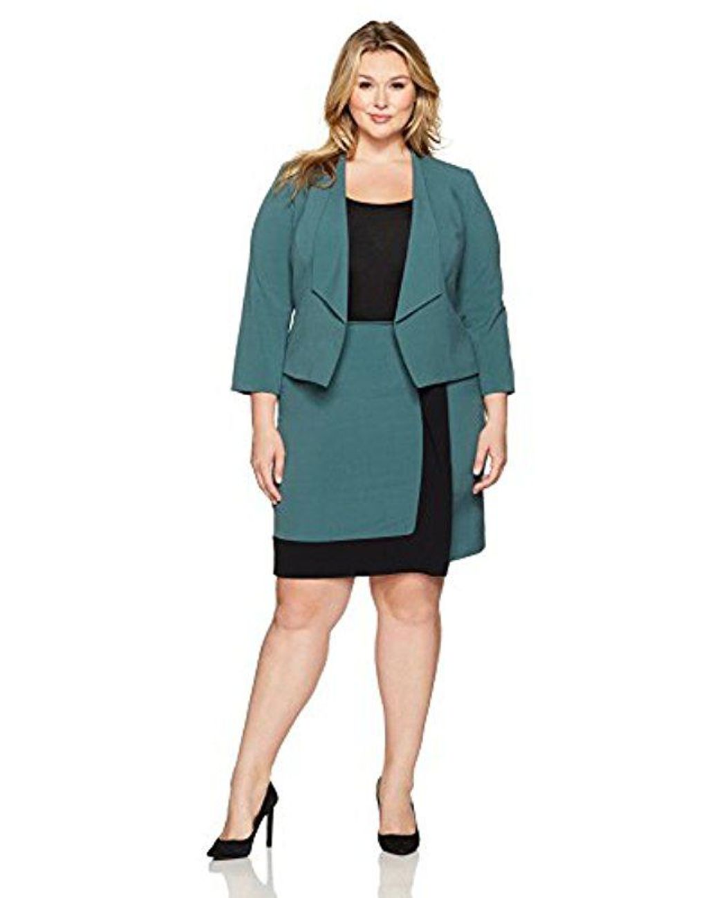 16W Nine West Womens Plus Size Wing Lapel Kiss Front Bi Stretch Jacket Patina