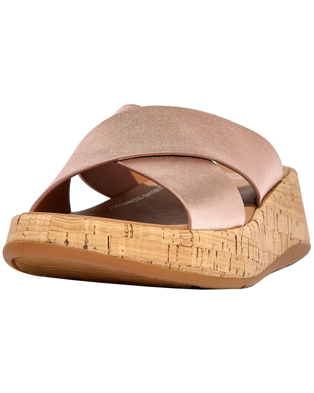 Fitflop , F-mode Flatform Cross Slide, Rose Gold, 6 Uk in Black | Lyst UK