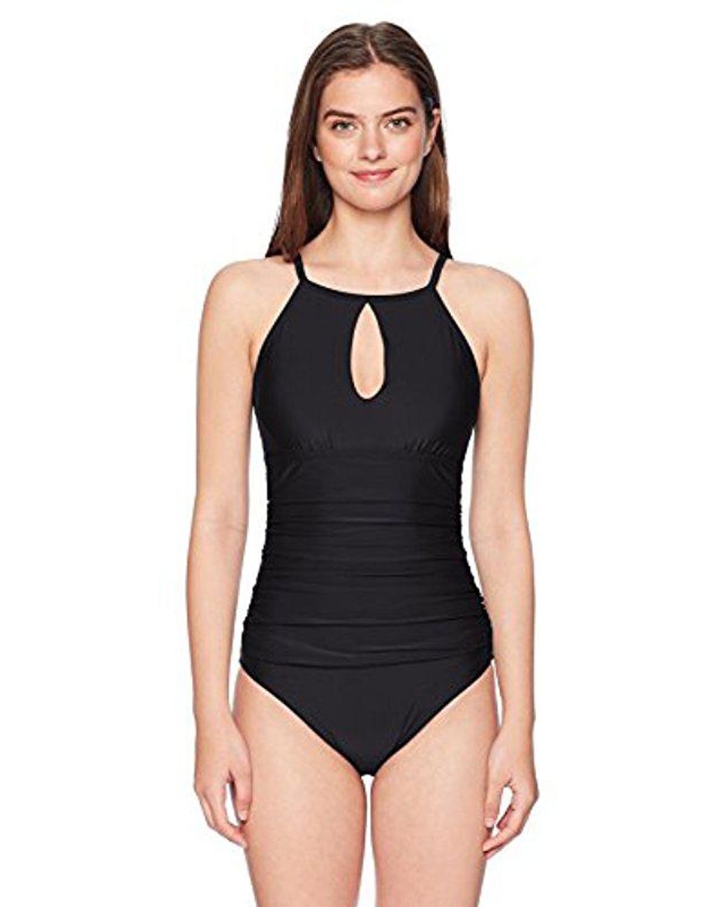 Ellen Tracy One-piece Swimsuit Bathingsuit Neck Cut-out in Black | Lyst