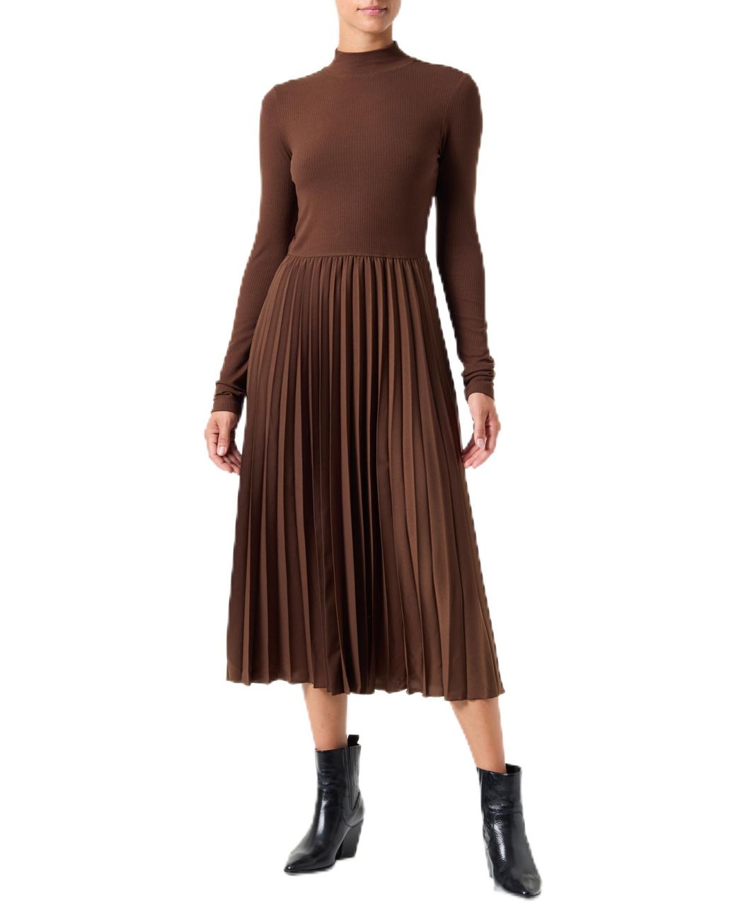 Tommy Hilfiger 's Rib Mix Pleated Dress in Brown Lyst UK