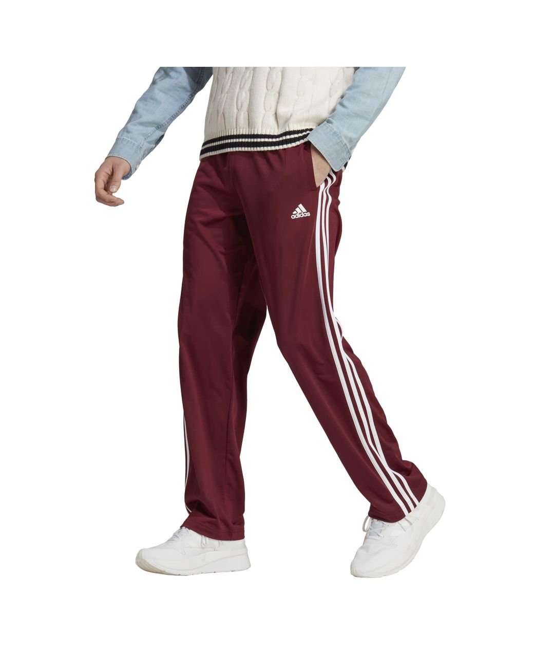 adidas Essentials Warm-up Open Hem 3-stripes Tracksuit Bottoms in Red for  Men | Lyst