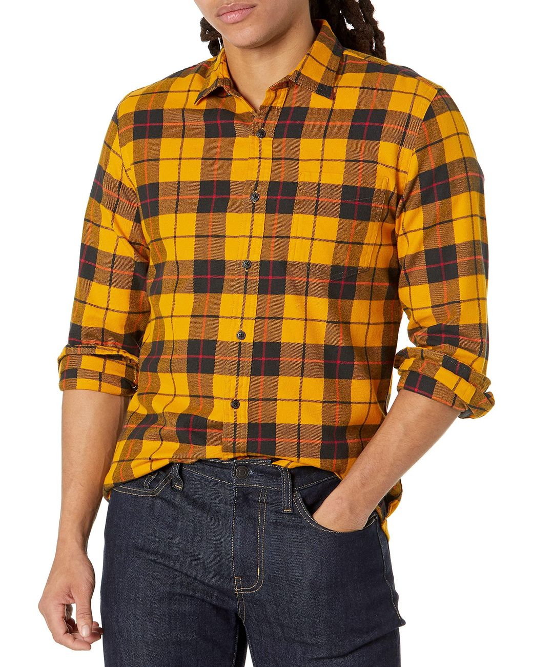 Amazon Essentials Slim-fit Long-sleeve Flannel Shirt in Yellow for Men -  Save 33% | Lyst