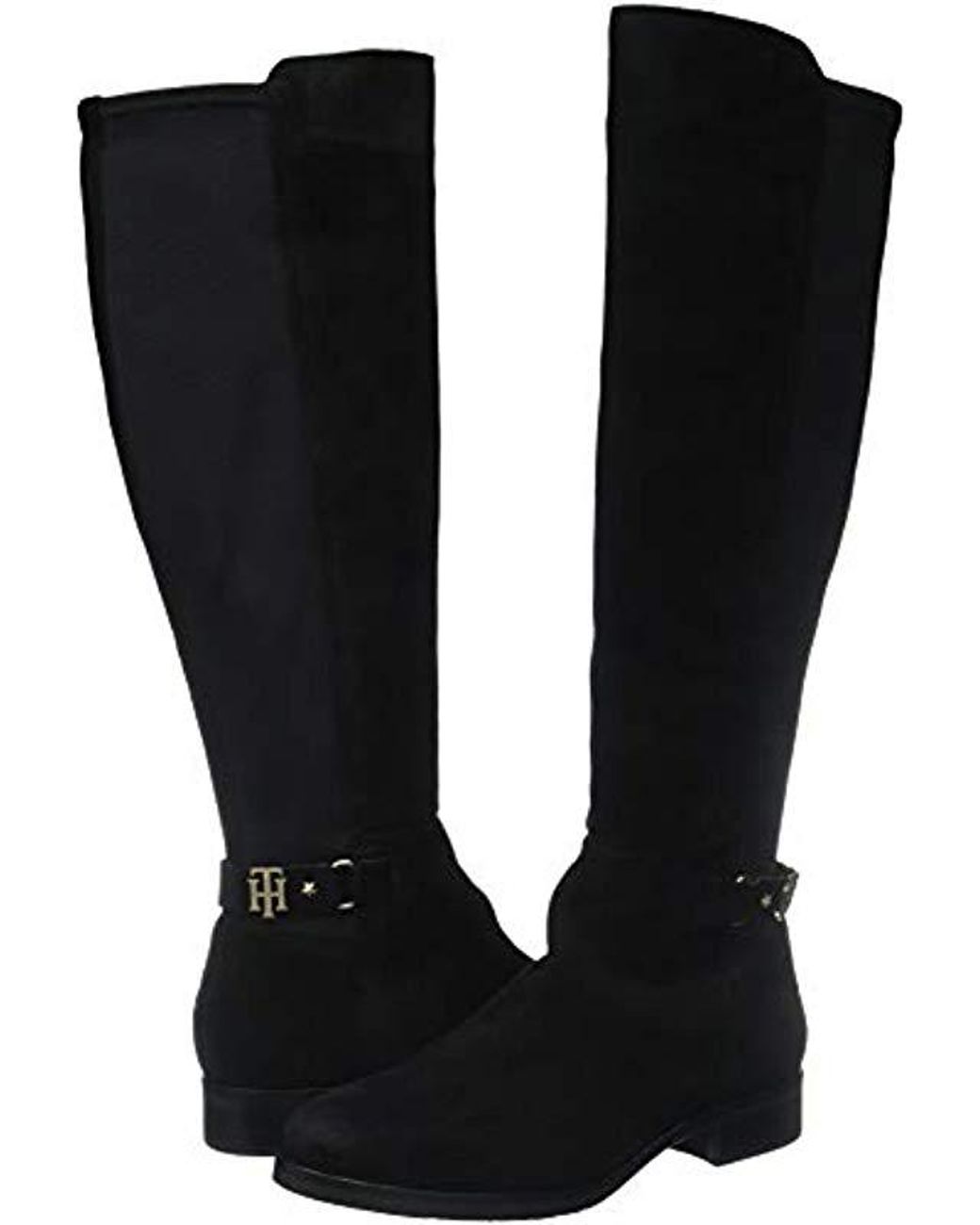 tommy hilfiger monogram buckle stretch boots