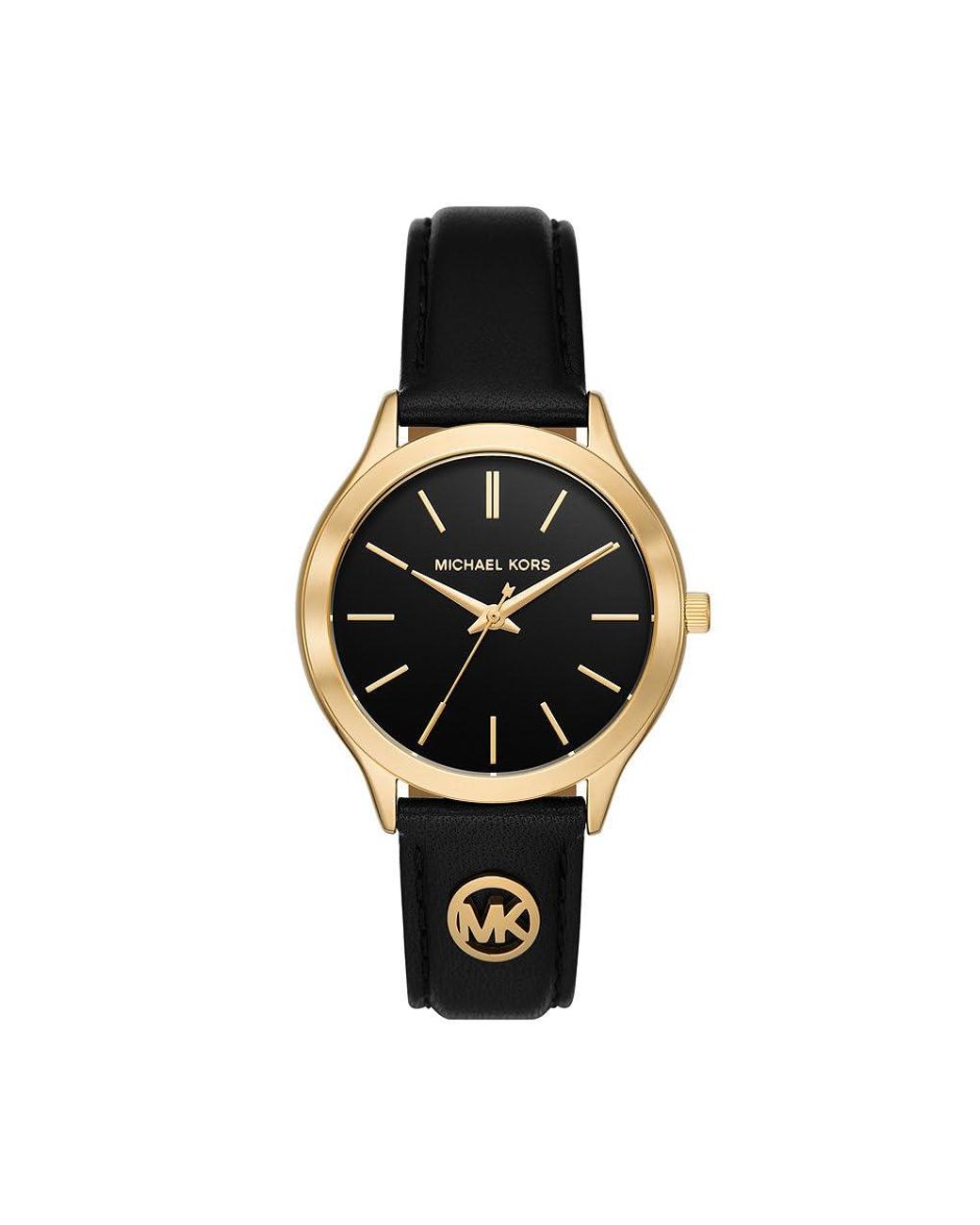 Michael kors women's stainless steel quartz watch with leather calfskin strap clearance