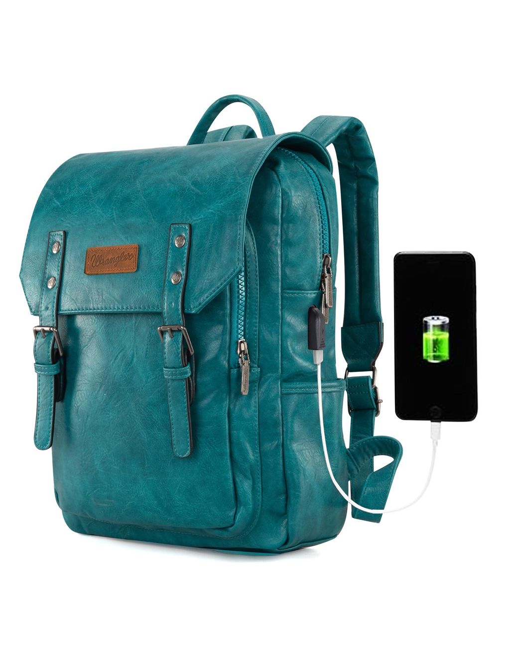 Wrangler Backpack Vegan Leather Laptop Backpack Purse in Green