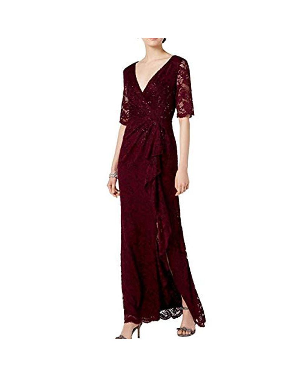 Adrianna Papell Paisley St Lace Long Dress With Draped Skirt In