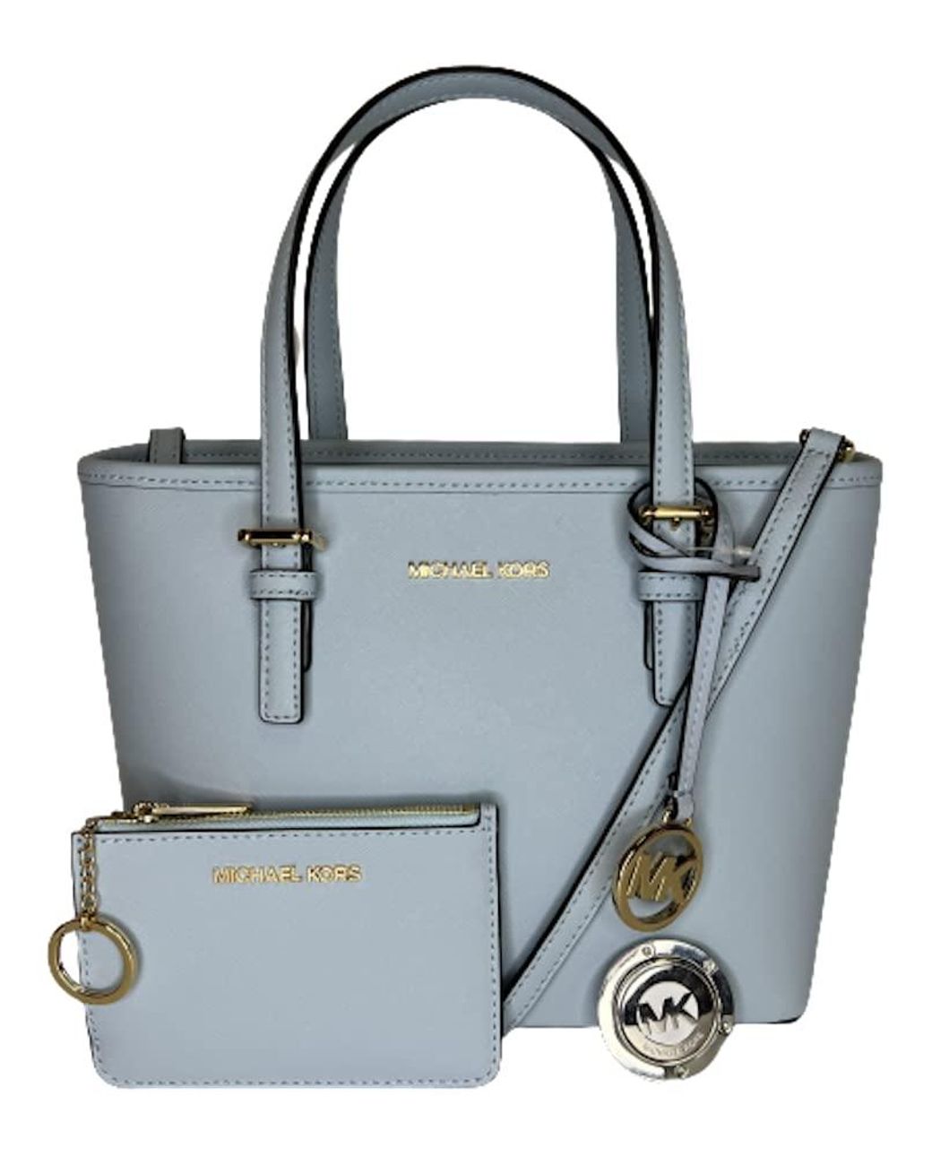 Michael Kors Jet Set Travel XS Carryall Convertible Top Zip Tote gebundelt mit SM TZ Munztasche und Geldborsenhaken in Blau Lyst DE