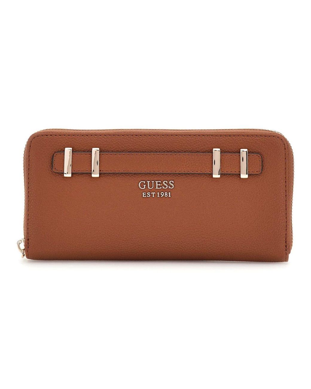 Guess Gregoria Slg Large Zip Around Wallet Cognac Brown in Black
